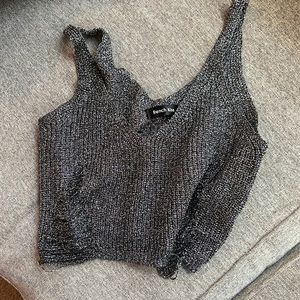 Black distressed sparkle crop tank top